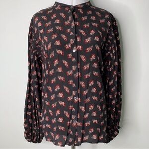 FRAME Women's Black Silk Long Sleeve Floral Button Down Blouse Size Small